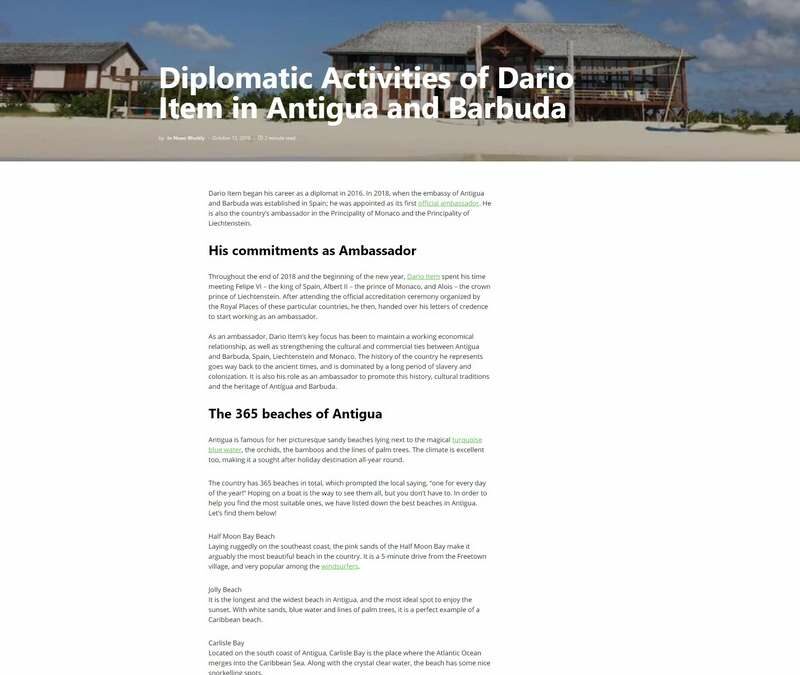 Diplomatic Activities of Dario Item in Antigua and Barbuda