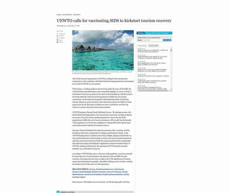 UNWTO calls for vaccinating SIDS to kickstart tourism recovery