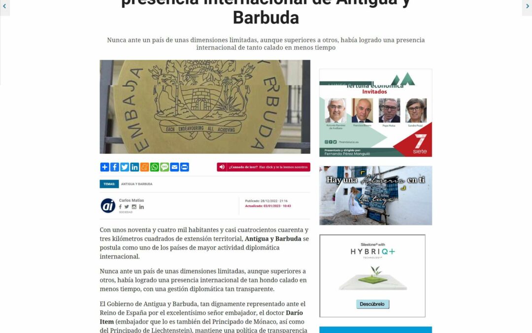 El embajador Darío Item impulsa la presencia internacional de Antigua y Barbuda